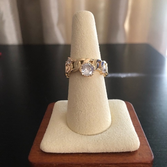 NEW Pretty Bird Adjustable 18k Yellow Gold Plated 1ct Solitaire Chain Link Ring - Picture 3 of 6